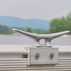 An aluminum dock cleat.