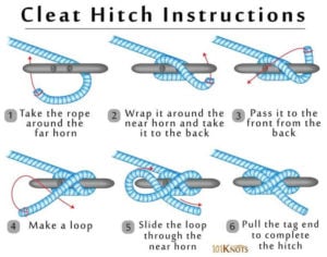 graphic showing how to tie a cleat hitch