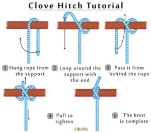 graphic showing how to tie a clove hitch