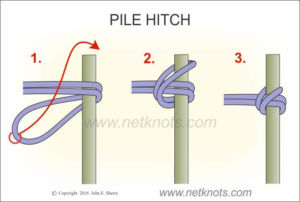 graphic showing how to tie a pile hitch