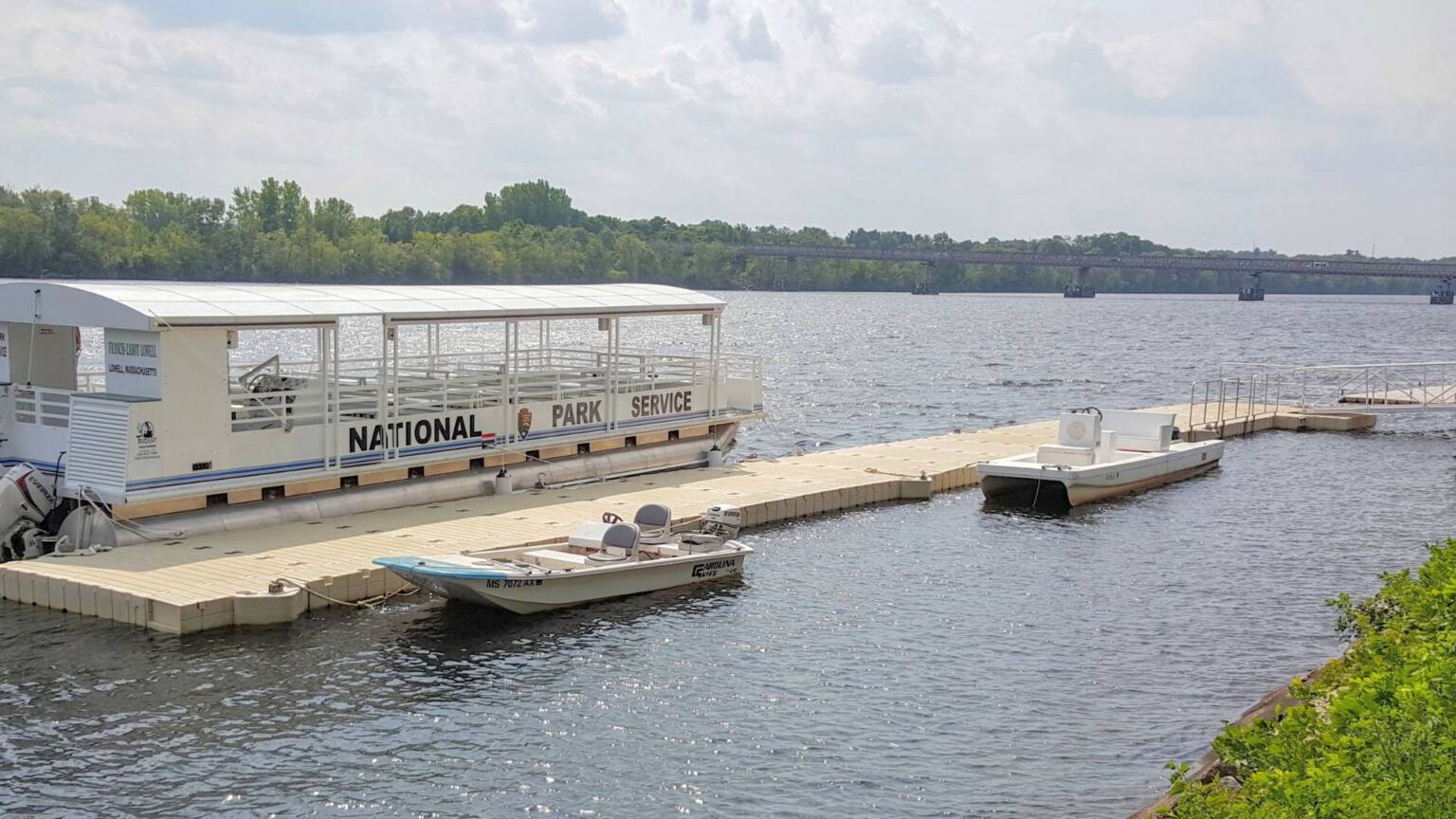 Floating dock and gangway on the Merrimack River at Lowell National Historical Park